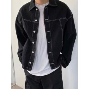 Cotton Drop Shoulder Top-Stitching Denim Jacket,Fall Clothes,Back To School Clothes