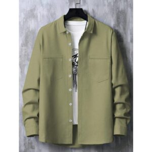 Claim Dot Men's Dual Pocket Buttoned Up Oversized Shirt , Baggy Long Sleeve Button Plain Emerald Green Casual Shirt, Boyfriend Gift, Fall