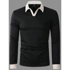 Manfinity Homme Men's Color Block Collar Long Sleeve Polo Shirt, Going Out Casual Husband, Fall