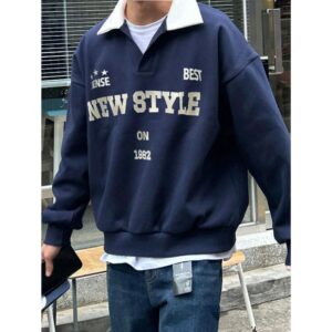 Men's Casual Contrast Color Letter Printed Dropped Shoulder Pullover Sweatshirt