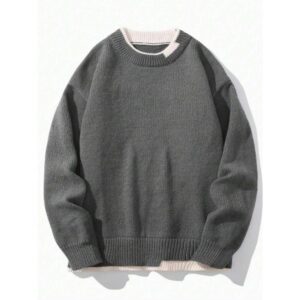 Men's Crew Neck Plain Casual Dropped Shoulder Knit Sweater, Everyday Wear