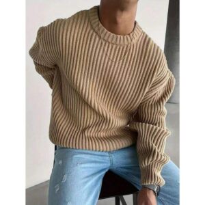 Men's Autumn/Winter Retro Old Money Style Knitted Sweater, Loose Round Neck Textured Pullover