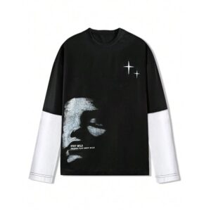 Men Round Neck Long Sleeve Graphic Print Casual T-Shirt, Street Wear, Boyfriend Gift, For Going Out, For Fall