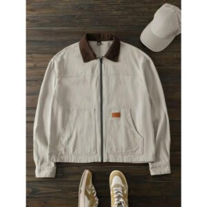 Men's Woven Slim Fit Contrast Color Block Long Sleeve Casual Shacket, Suitable For Autumn/Winter