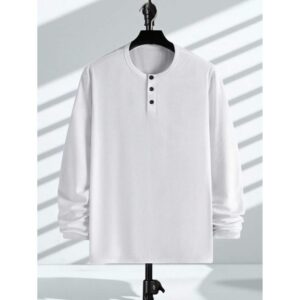 New Men's Casual Classic Ribbed Texture Henley Neck All-Match Versatile Long Sleeve T-Shirt, Fall