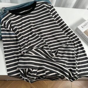 Casual Colorblock Striped Long Sleeve Thick T-Shirt, Autumn/Winter