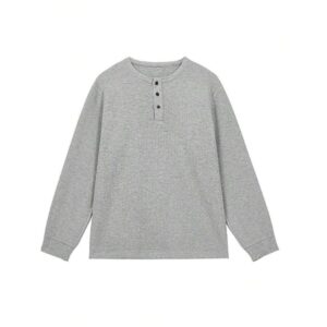 Henley Neck Waffle Knit Top, Minimalist Casual, Button Design, Suitable For Daily Wear And Light Business Occasions, Fall