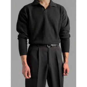 Men's Retro Style, Old Money Style, Polo Collar, Solid Color Long-Sleeved Shirt, Versatile Casual Style, Four Seasons Style, Fall