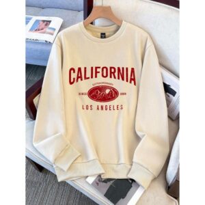 Khaki Letter Print Loose Drop Shoulder Fleece Pullover Hoodie For Men, Suitable For Autumn/Winter, Back To School Season, Great Gift For Friends