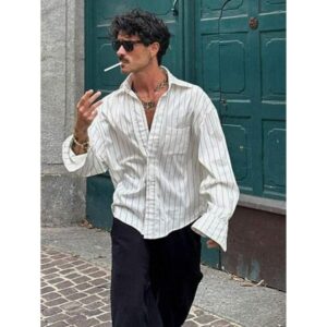 Men's Striped Long Sleeve Shirt, Fashionable Casual Style Suitable For Summer