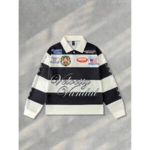 Street Life Men's Long Sleeve Half-Placket Casual Versatile Striped Polo Shirt